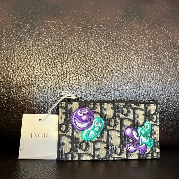 Dior X Kenny Scharf unisex oblique logo zip up card holder wallet pouch NEW - Picture 4 of 10